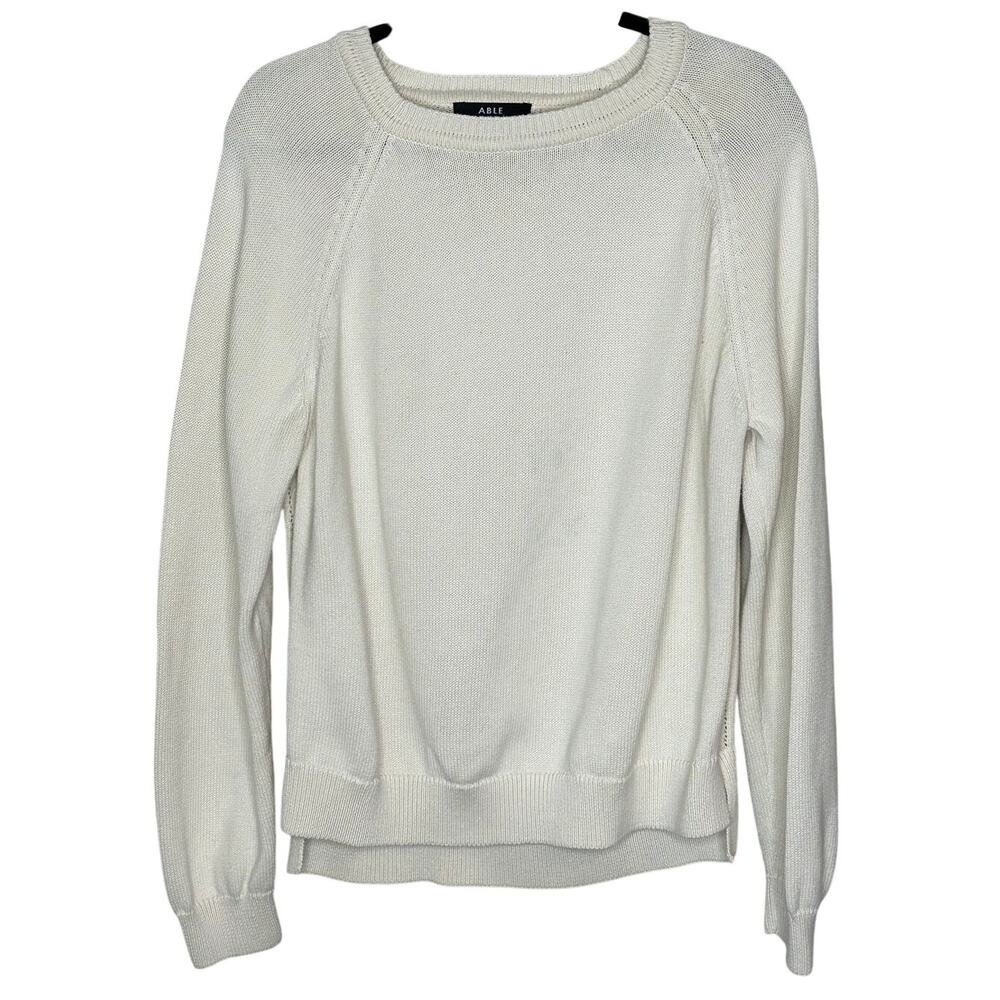 ABLE Women's Cream Organic Cotton Crewneck Sweater Long Sleeve Size L